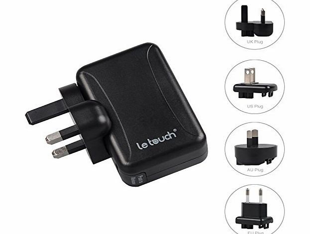LETOUCH [Upgraded Version amp; All Smart Port] LETOUCH 24W(5V 4.8A) 4-Port USB Wall Charger Travel Kit With Interchangeable Plugs (US, UK, EU, AU); Multi port USB Travel Charger With Smart IC For iPhone / iP